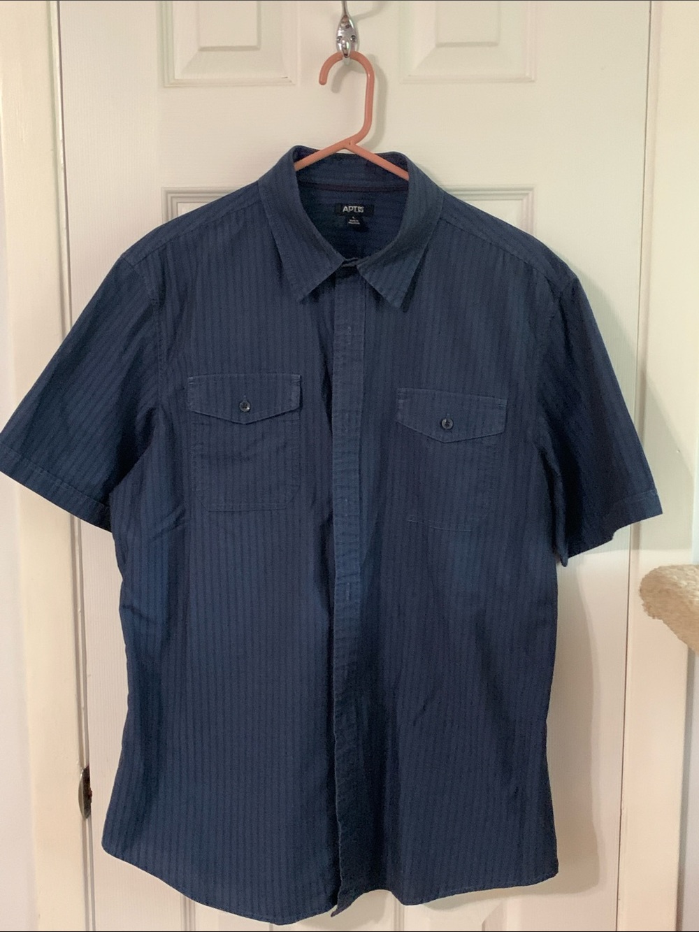 Apt. 9 Navy Pinstripe Short-Sleeve Button Down